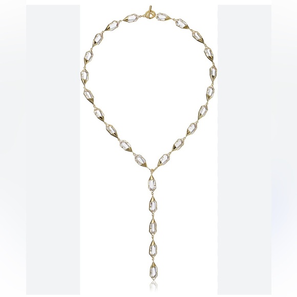 NOir Gold HARLEQUIN NECKLACE Brass 18kt gold plated lariat statement necklace - Picture 1 of 7